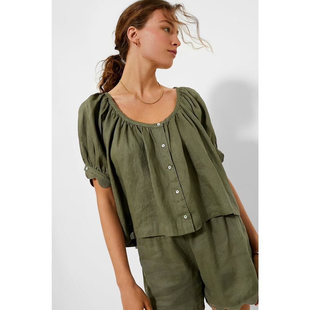TUCKERNUCK Army Green Linen Tully Top Size XXL NWT Retail $128 Tuckernuck
